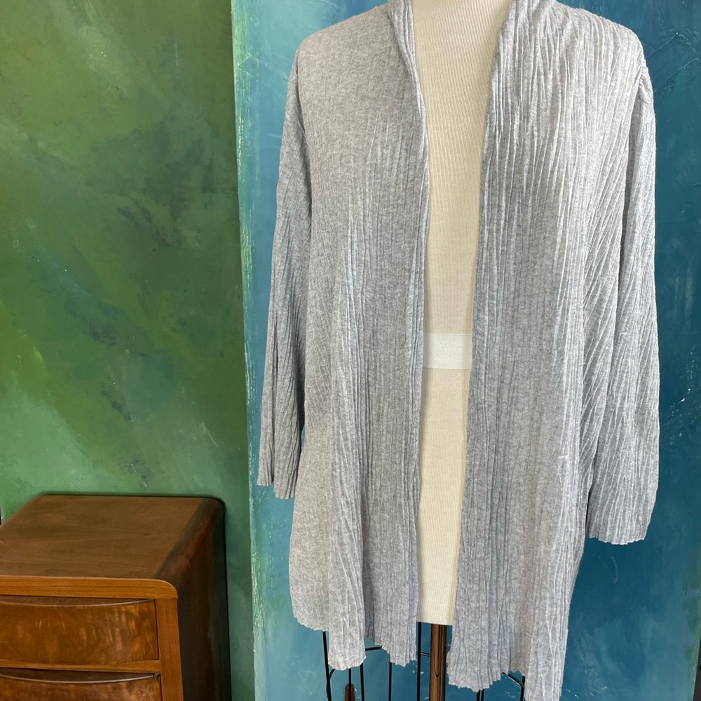 Eileen Fisher Woman 2X crushed pleated cardigan light silver gray
